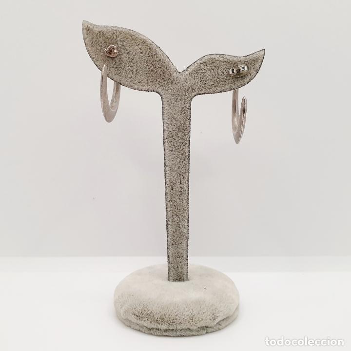 Joyeria: Sofisticados pendientes de aro dise&ntilde;o en plata de ley 925 grabada. - Foto 4