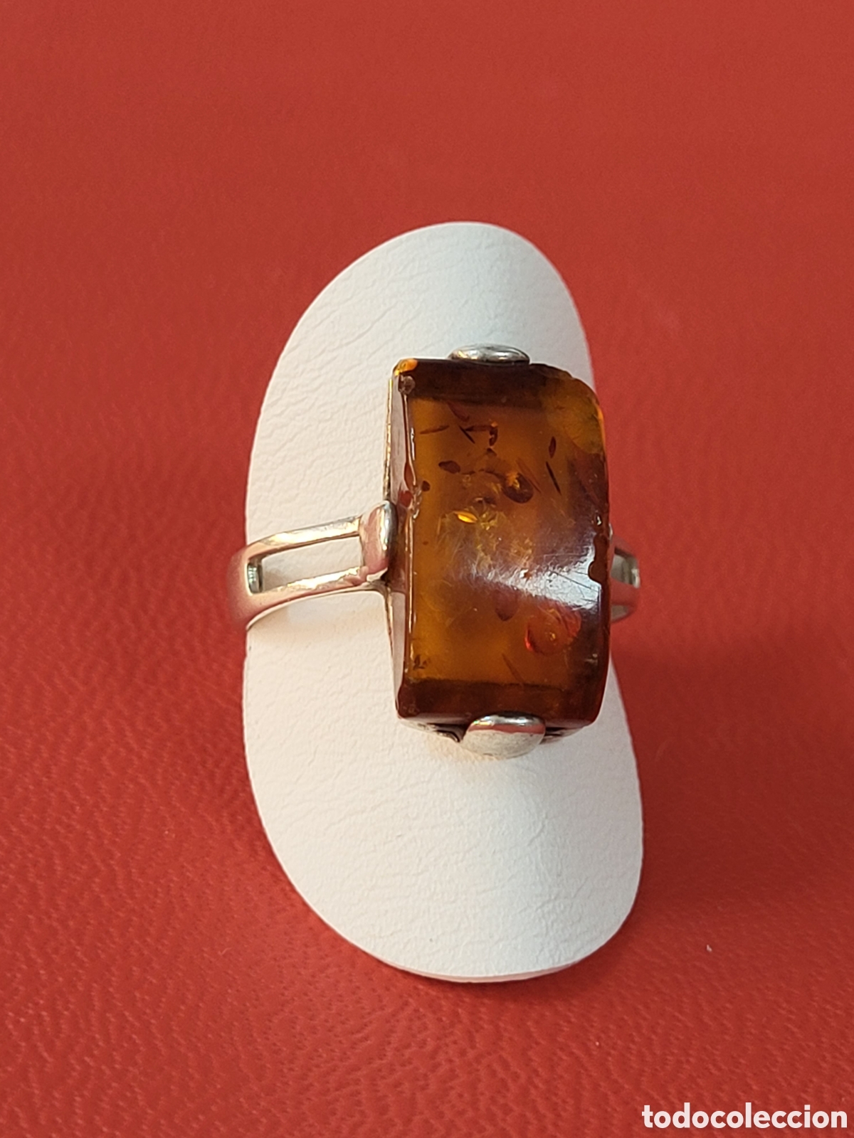 Joyeria: ANTIGUO ANILLO DE PLATA CON AMBAR ENGARZADO - Foto 2