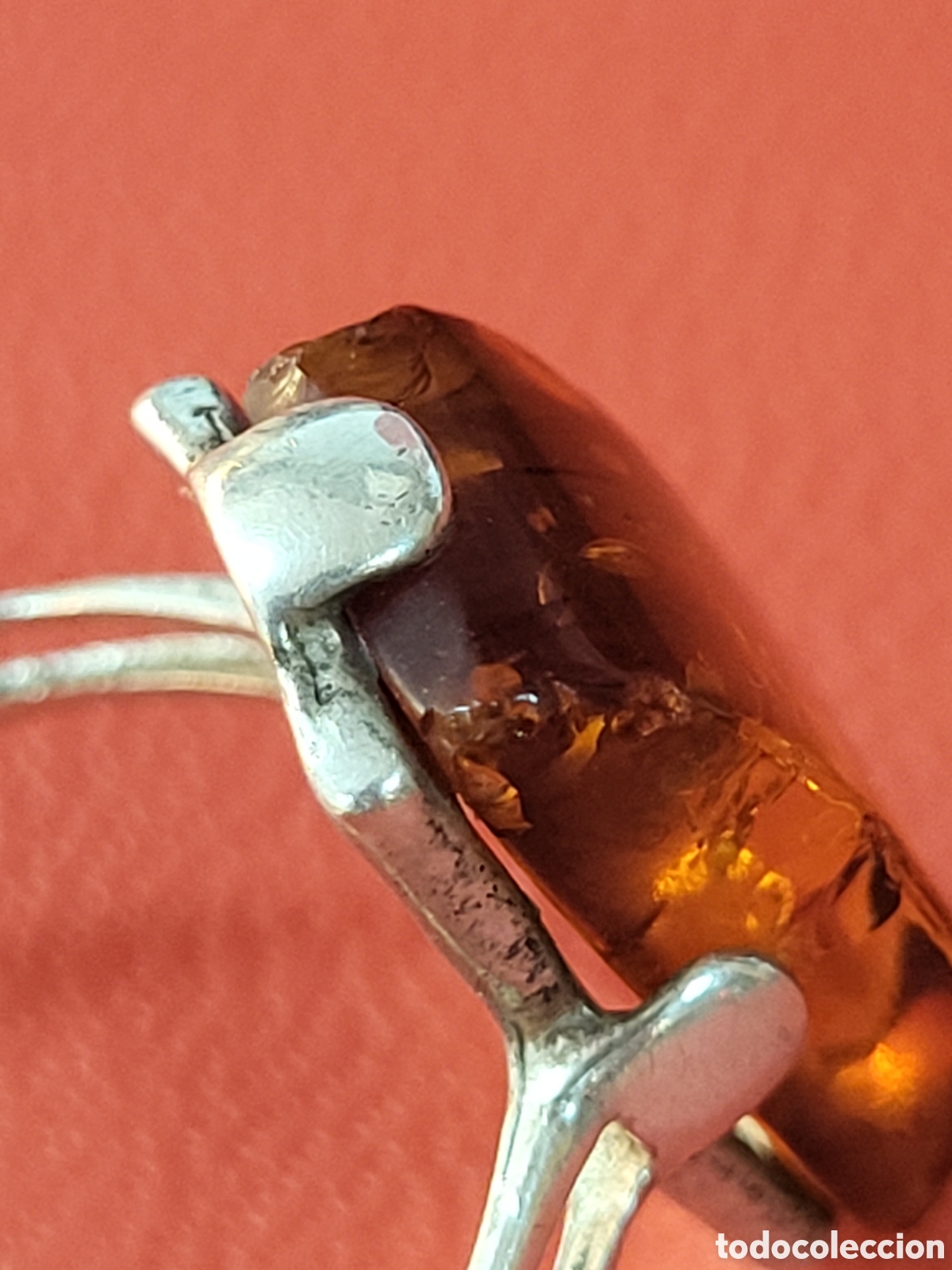 Joyeria: ANTIGUO ANILLO DE PLATA CON AMBAR ENGARZADO - Foto 7