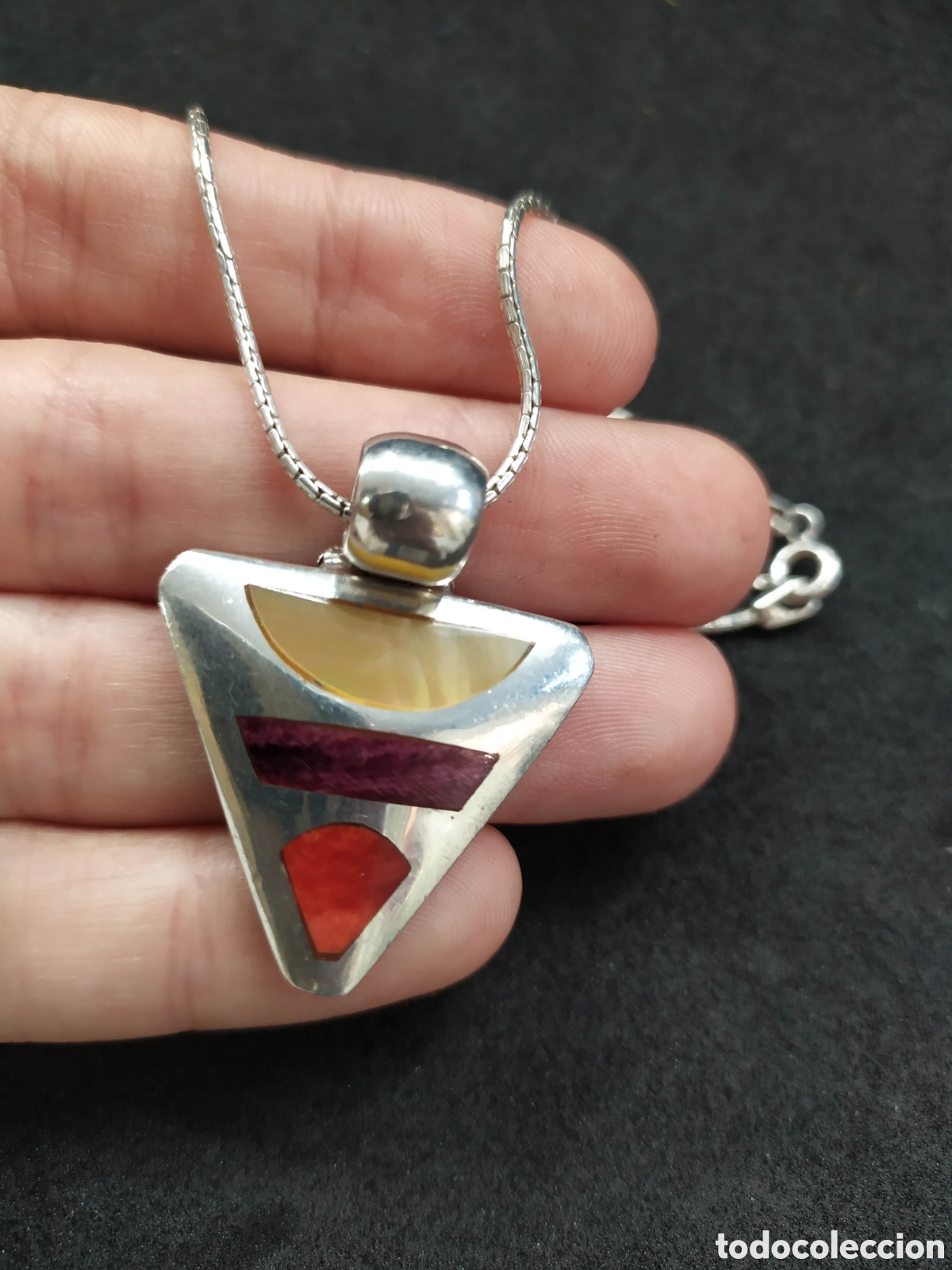 Joyeria: Colgante de plata con incrustaciones. Plata 950. - Foto 4