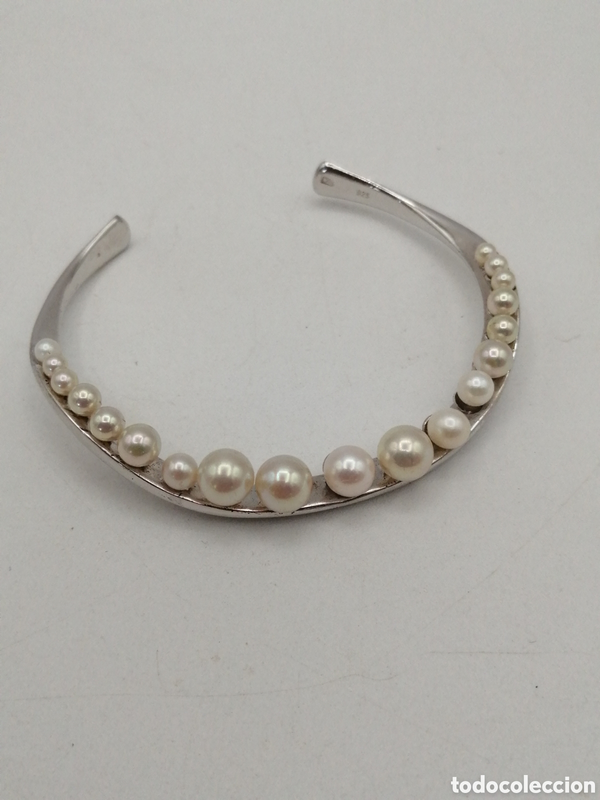 Joyeria: Pulsera brazalete plata de ley y perlas - Foto 2