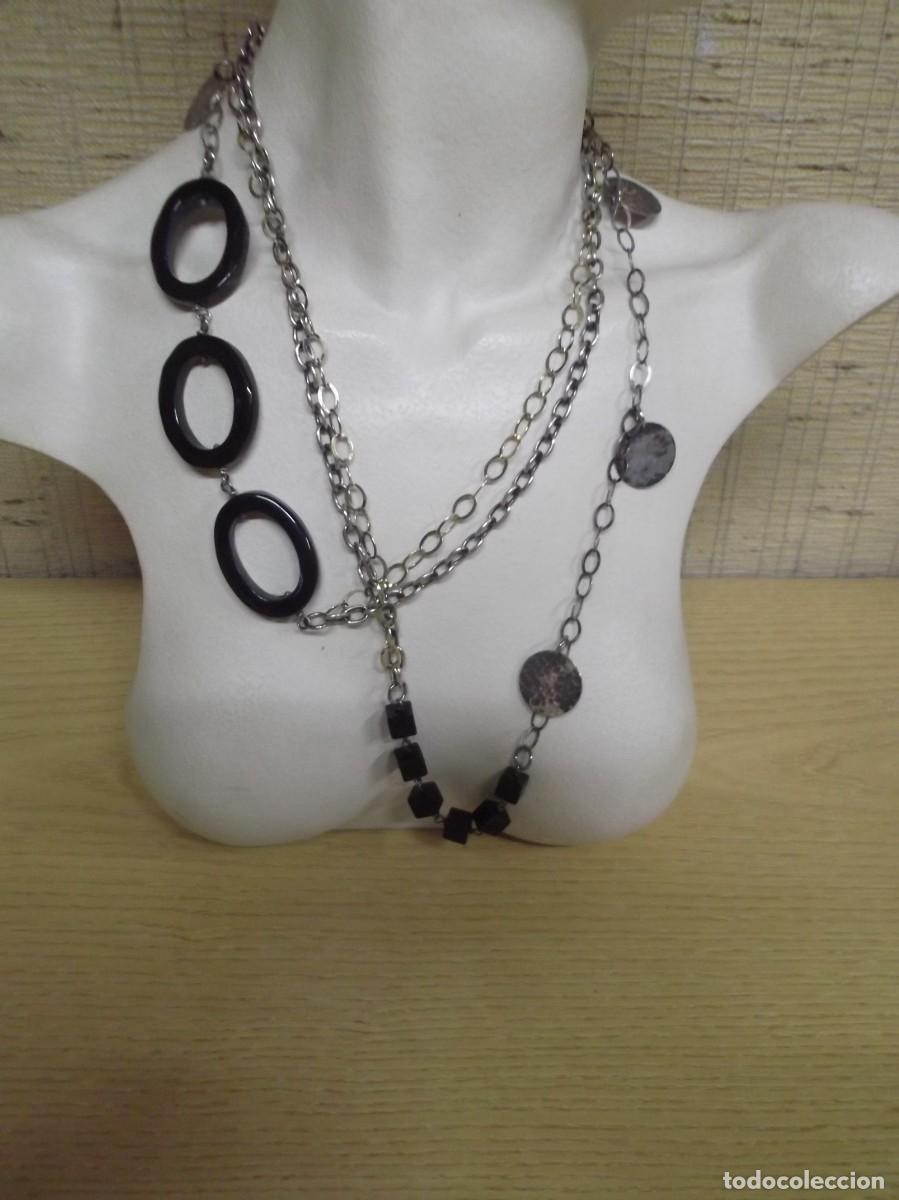 Joyeria: Collar largo de plata,dorado y onix.Vintage - Foto 1