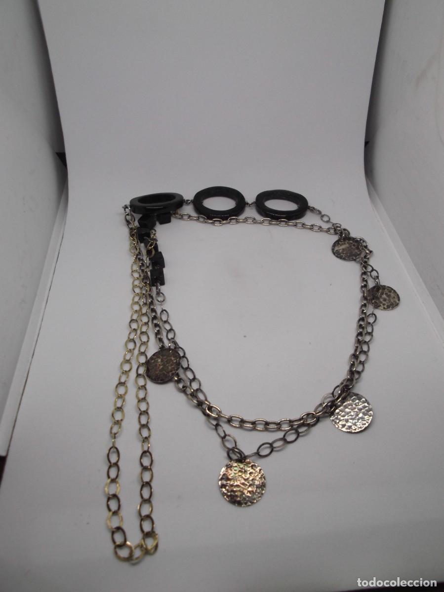 Joyeria: Collar largo de plata,dorado y onix.Vintage - Foto 2