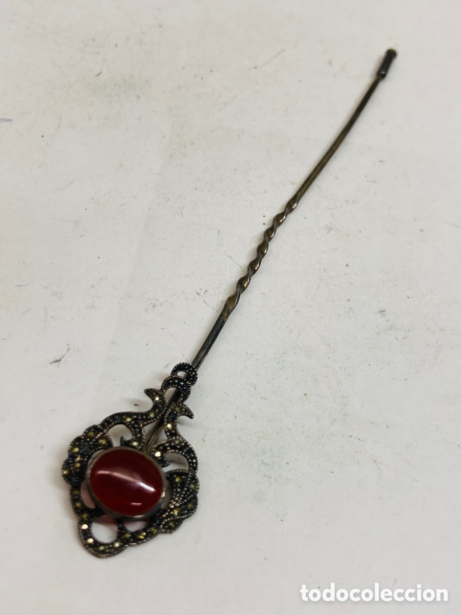 Joyeria: Pillapelos de plata con &Aacute;mbar antiguo largo - Foto 1
