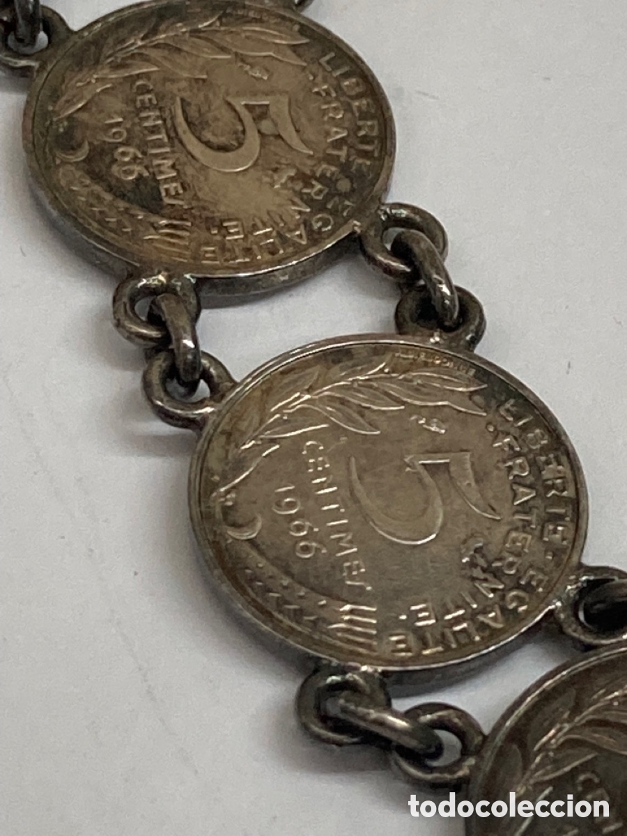 Joyeria: Pulsera monedas de plata 5 c&eacute;ntimos Francia 1966 - Foto 2