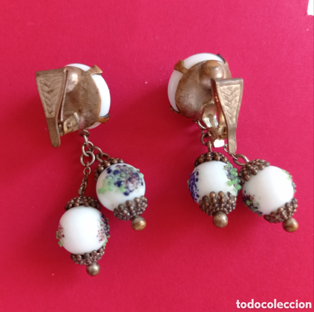 Joyeria: ⚜️ANTIGUOS PENDIENTES DE PORCELANA PINTADA - Foto 3