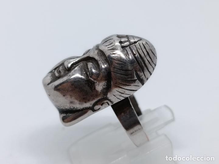 Joyeria: Original anillo antiguo chapado en plata de ley con forma de buda. - Foto 5