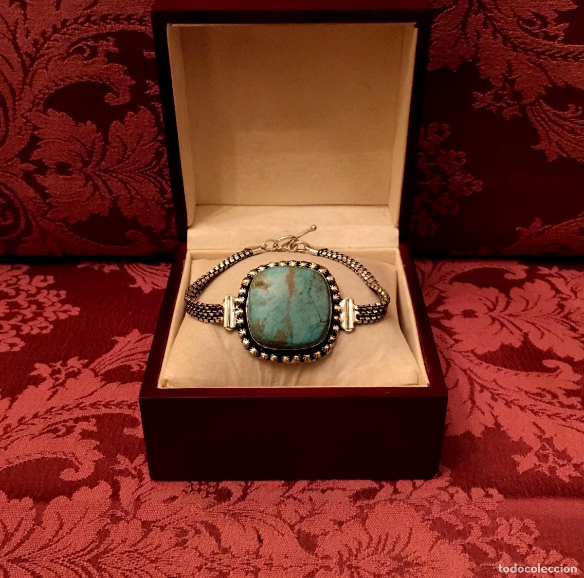 Joyeria: PULSERA CON TURQUESA CENTRAL NATURAL - 30 GRAMOS. - Foto 1