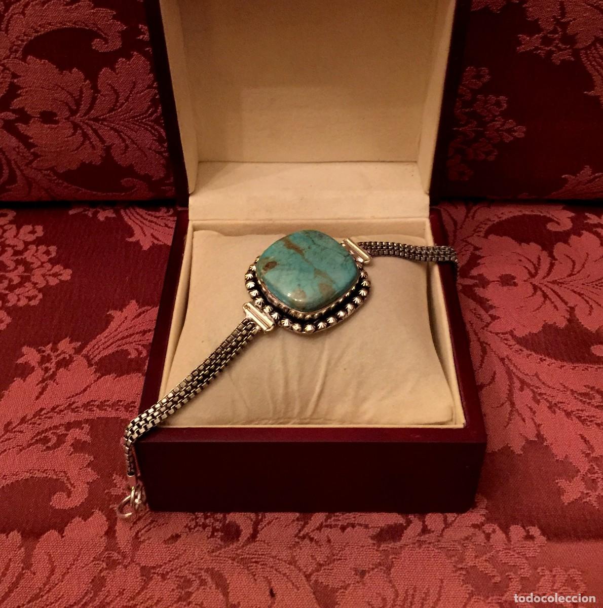 Joyeria: PULSERA CON TURQUESA CENTRAL NATURAL - 30 GRAMOS. - Foto 2