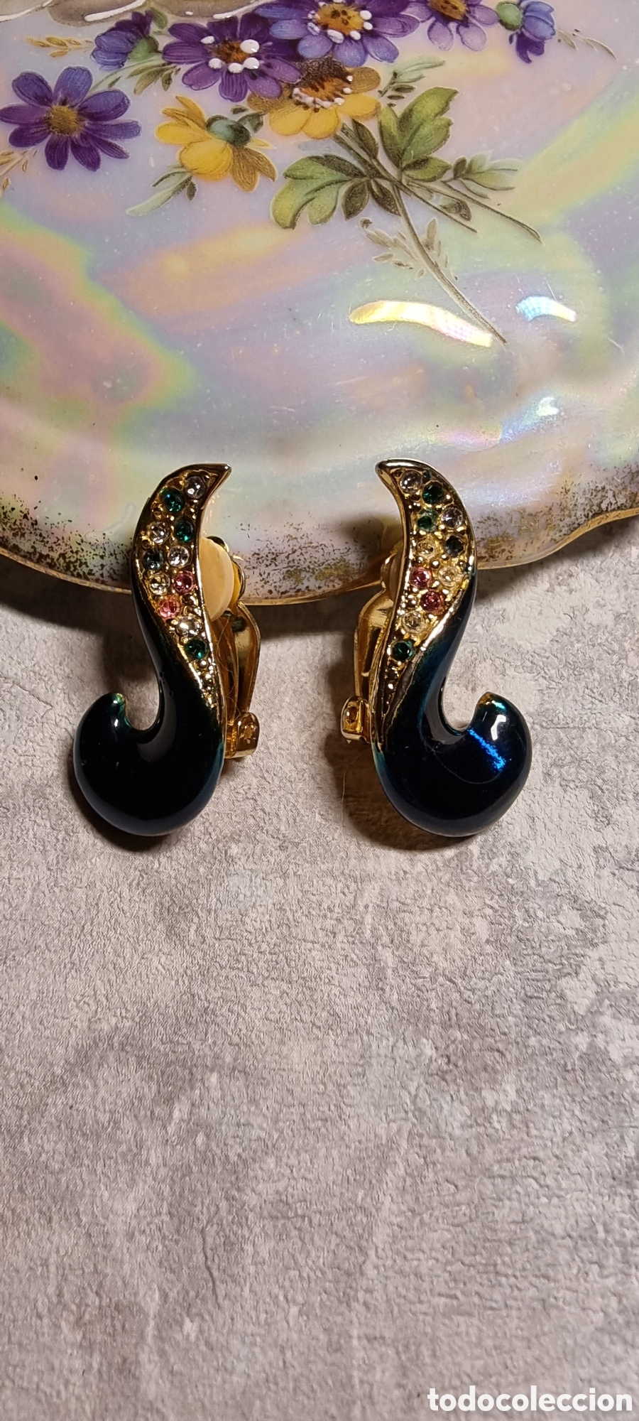 Gioielleria: Pendientes Vintage Franceses con brillates multicolor chapados en oro