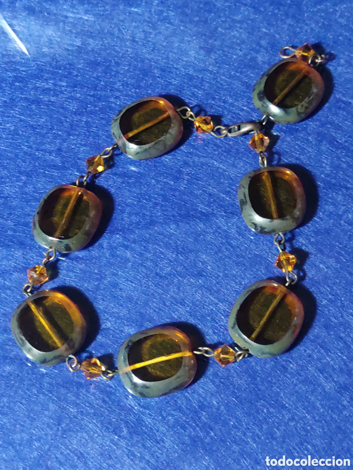 Joyeria: Pulsera de cristal de murano &aacute;mbar, vintage. - Foto 5