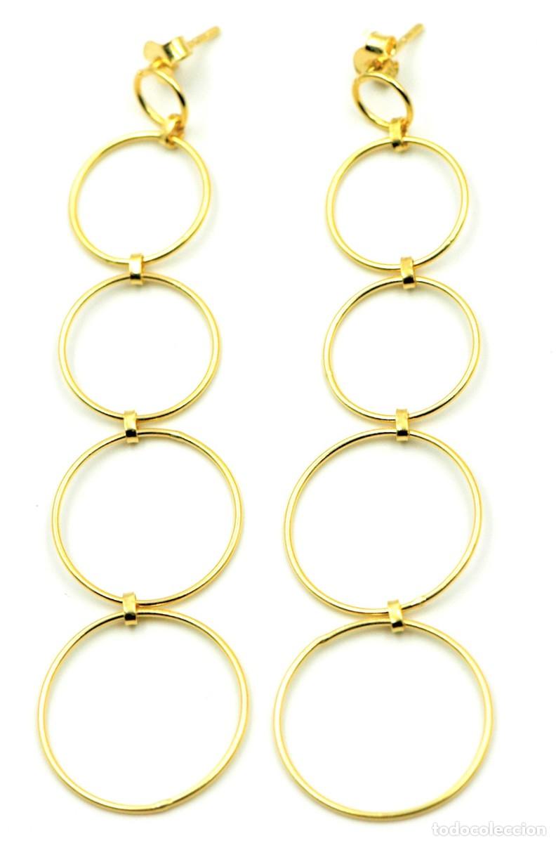 Joyeria: Pendientes c&iacute;rculos, Plata dorada, 8cm - Foto 2