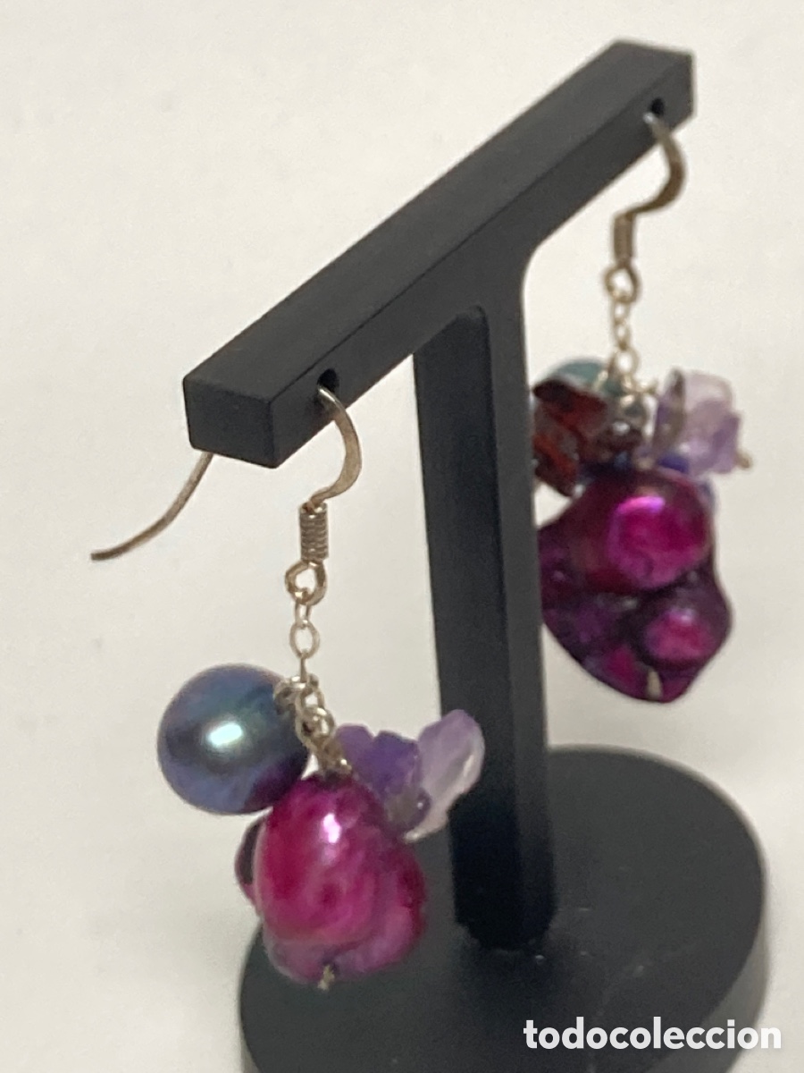 Joyeria: Pendientes de plata perlas y piedras lilas /P172 - Foto 2