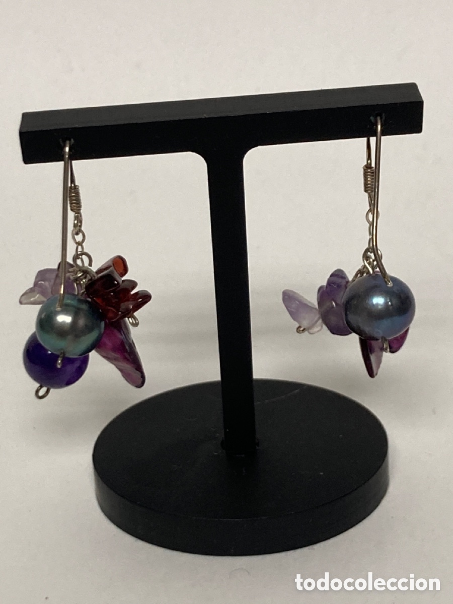 Joyeria: Pendientes de plata perlas y piedras lilas /P172 - Foto 3