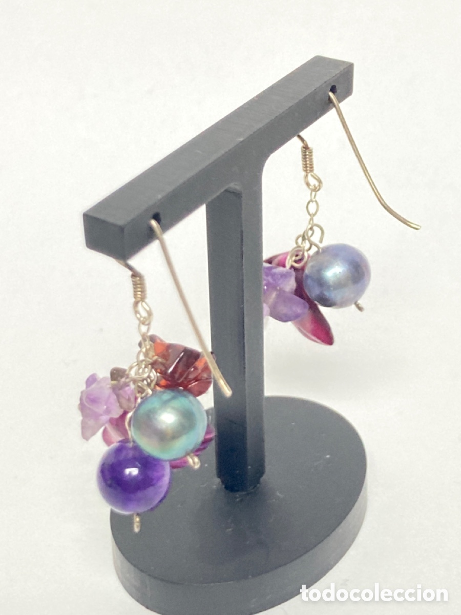 Joyeria: Pendientes de plata perlas y piedras lilas /P172 - Foto 4