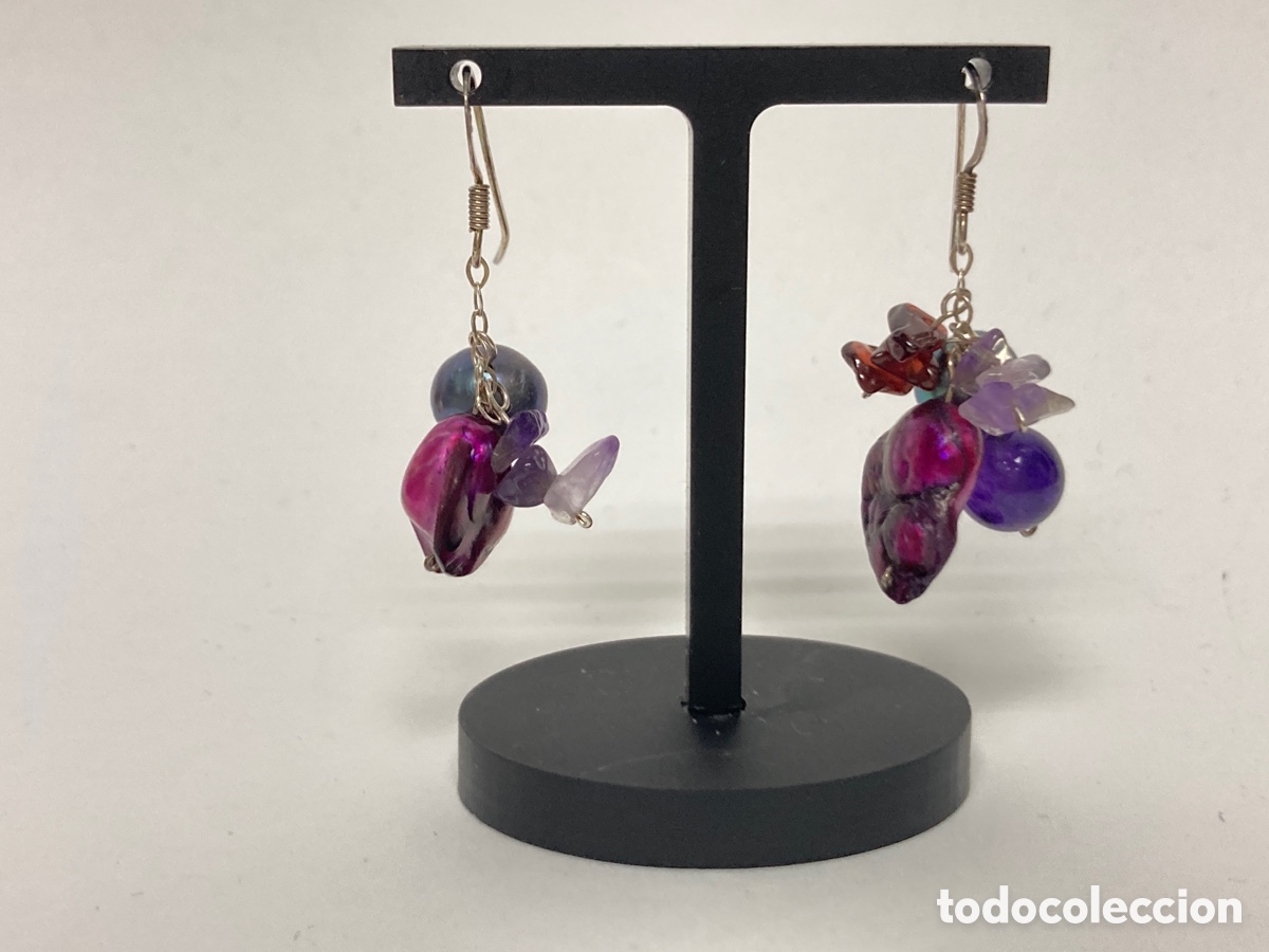 Joyeria: Pendientes de plata perlas y piedras lilas /P172 - Foto 1