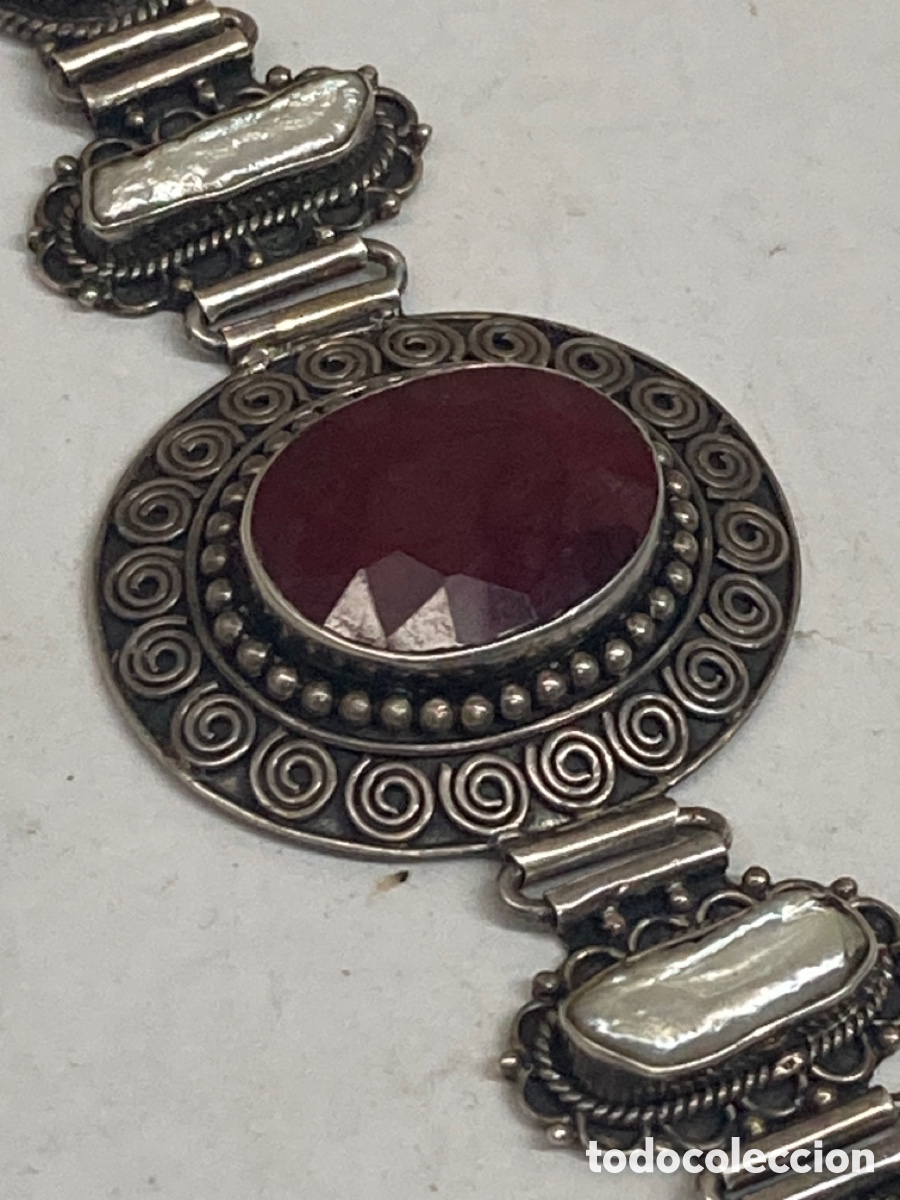 Joyeria: PULSERA DE PLATA CON GRANATE Y NACAR /PUL202 - Foto 2