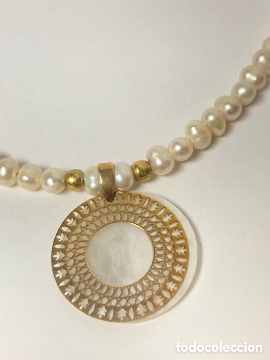 Joyeria: Gargantilla de perla , nacar , plata chapada en oro - Foto 2
