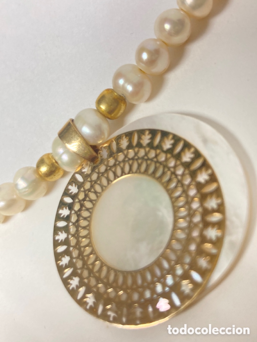 Joyeria: Gargantilla de perla , nacar , plata chapada en oro - Foto 4