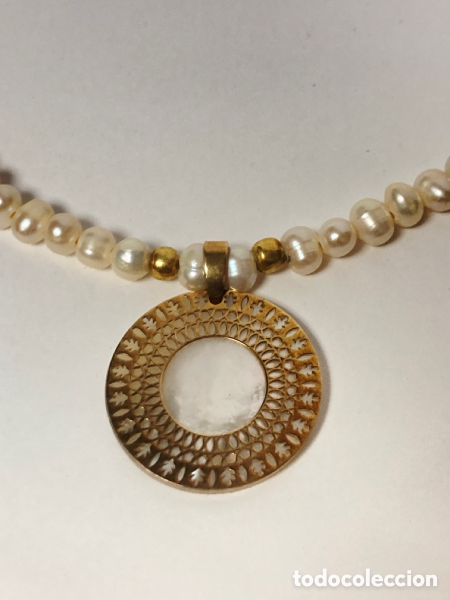 Joyeria: Gargantilla de perla , nacar , plata chapada en oro - Foto 5