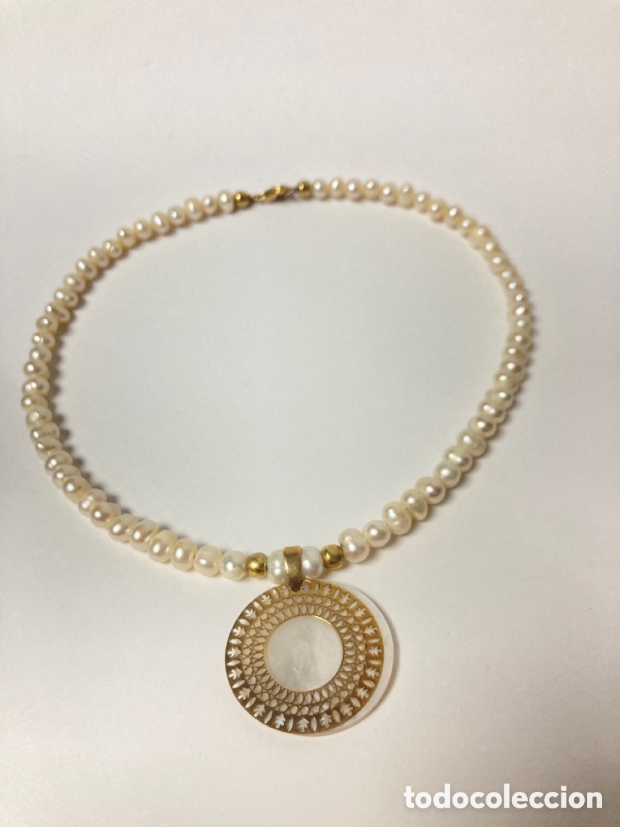 Joyeria: Gargantilla de perla , nacar , plata chapada en oro - Foto 1
