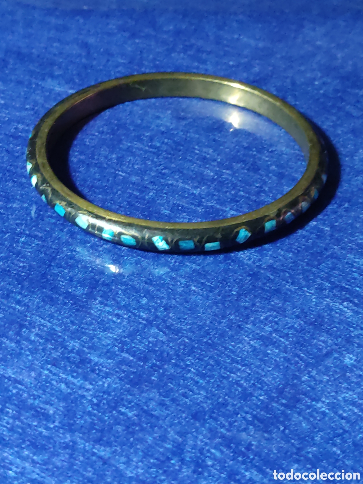 Joyeria: Pulsera esmaltada con trocitos de turquesa,vintage - Foto 2