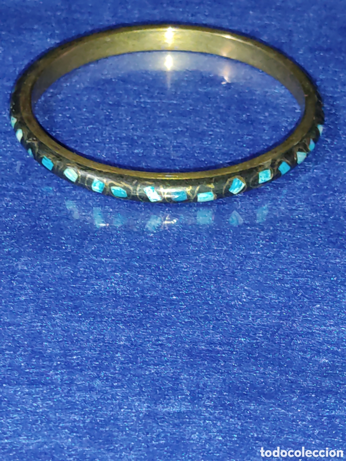 Joyeria: Pulsera esmaltada con trocitos de turquesa,vintage - Foto 3