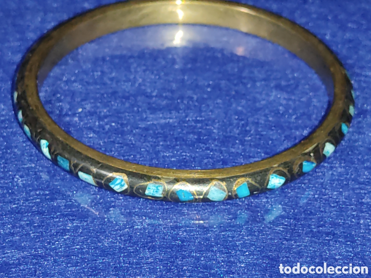 Joyeria: Pulsera esmaltada con trocitos de turquesa,vintage - Foto 4