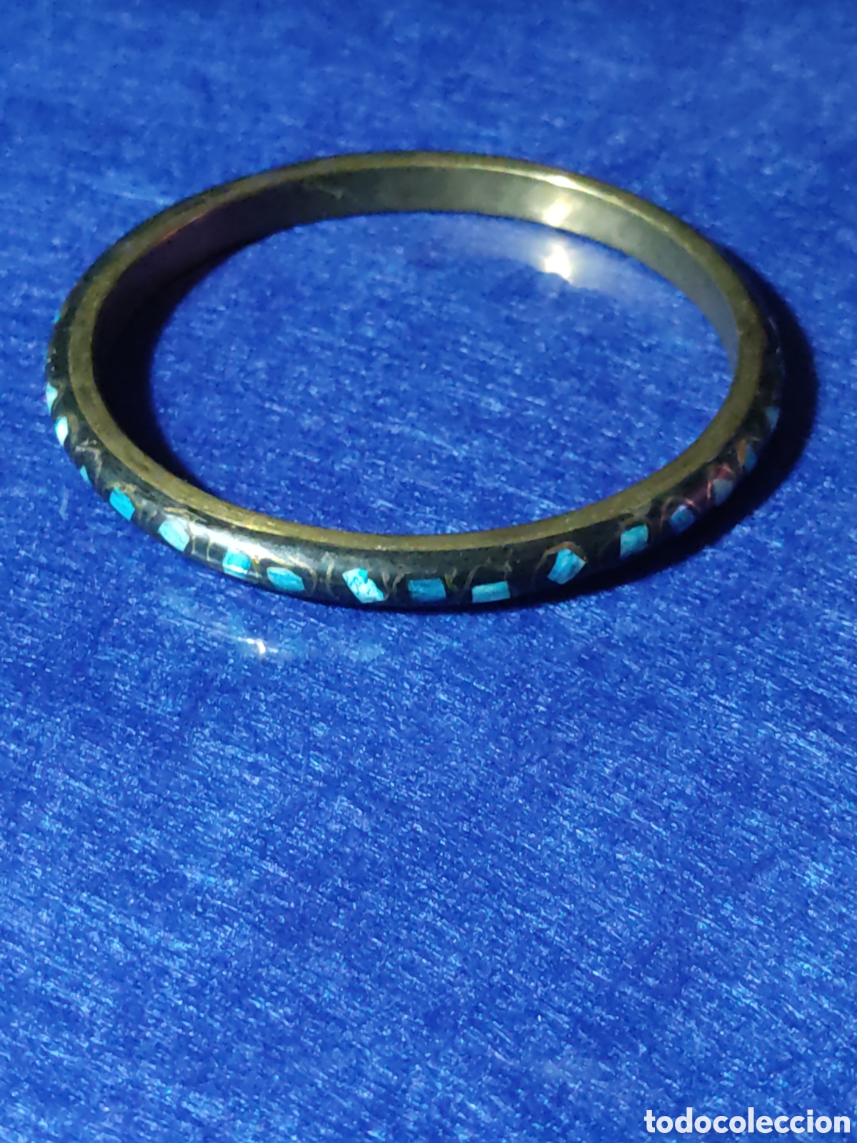 Joyeria: Pulsera esmaltada con trocitos de turquesa,vintage - Foto 1