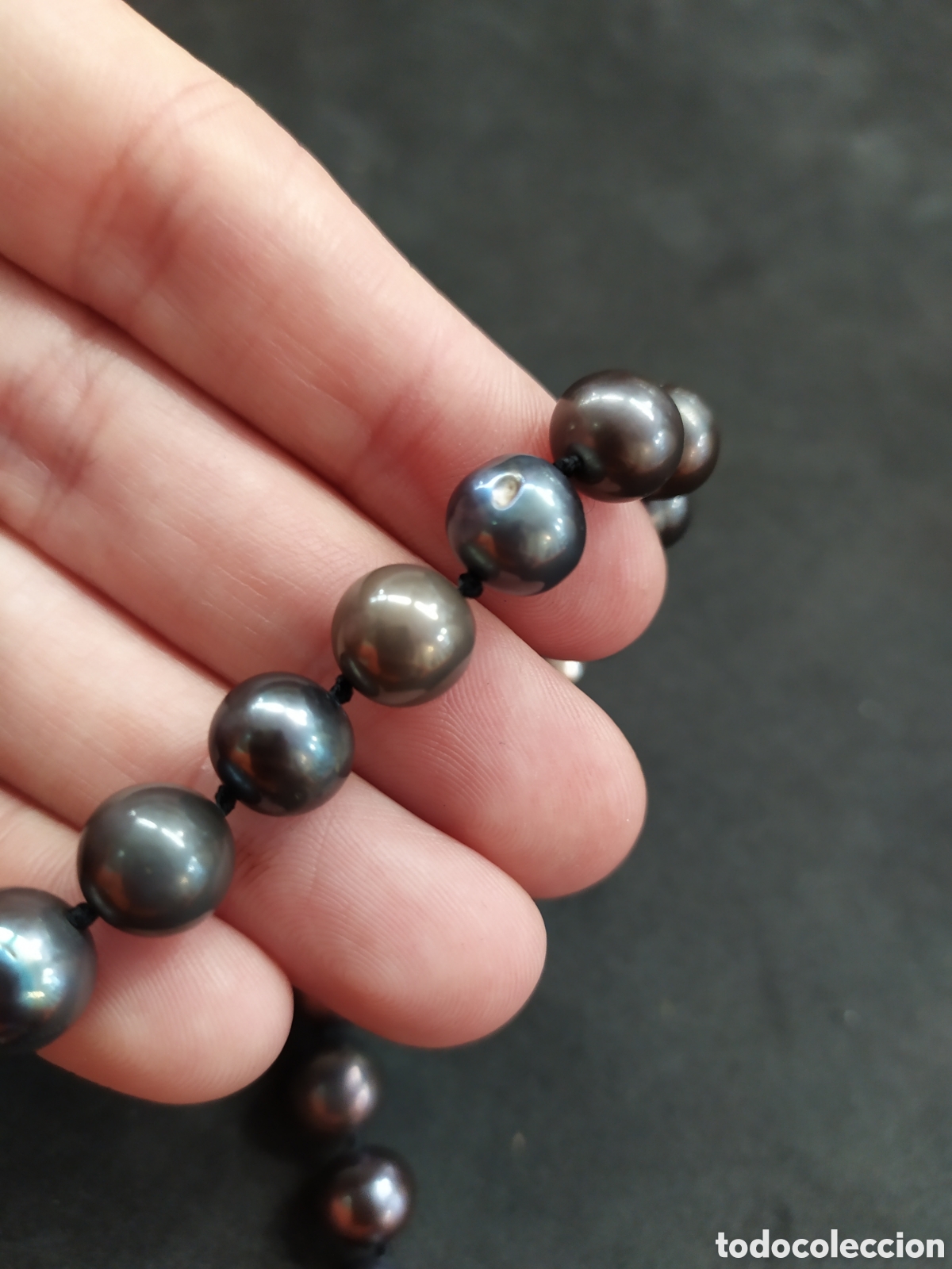 Joyeria: Collar de perlas negras . Original cierre en oro blanco de 18k. - Foto 6