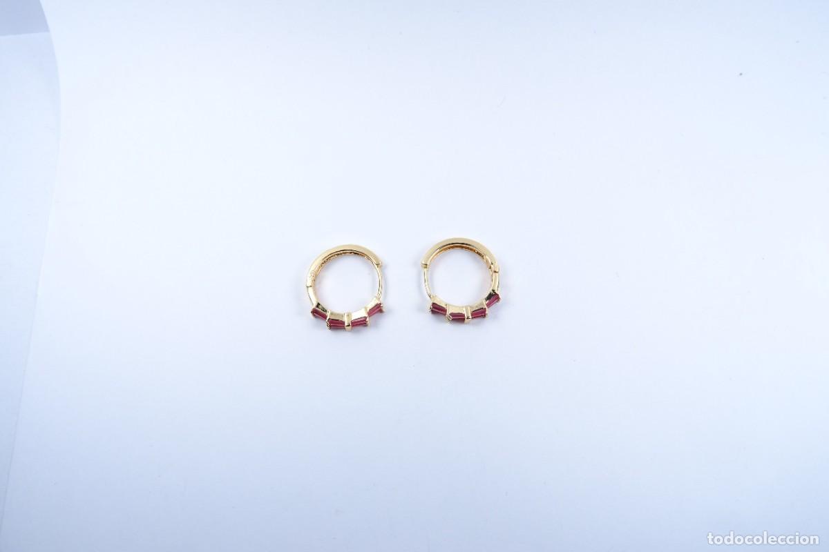Joyeria: Pendientes en oro de 14k en forma de aro con rubis engastados en bisel - Foto 7