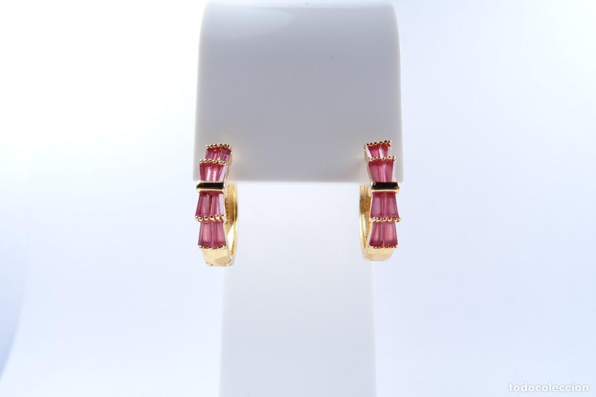 Joyeria: Pendientes en oro de 14k en forma de aro con rubis engastados en bisel - Foto 8