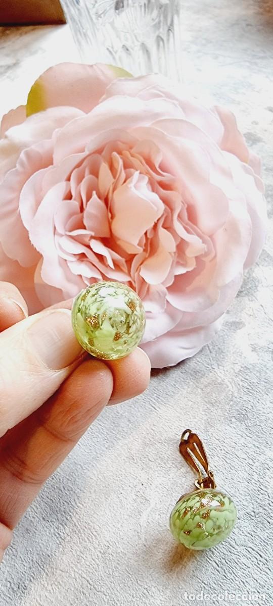 Joyeria: Hermosos pendientes Vintage de &Oacute;palo Verde Esmeralda con Oro y Cristalde Murano