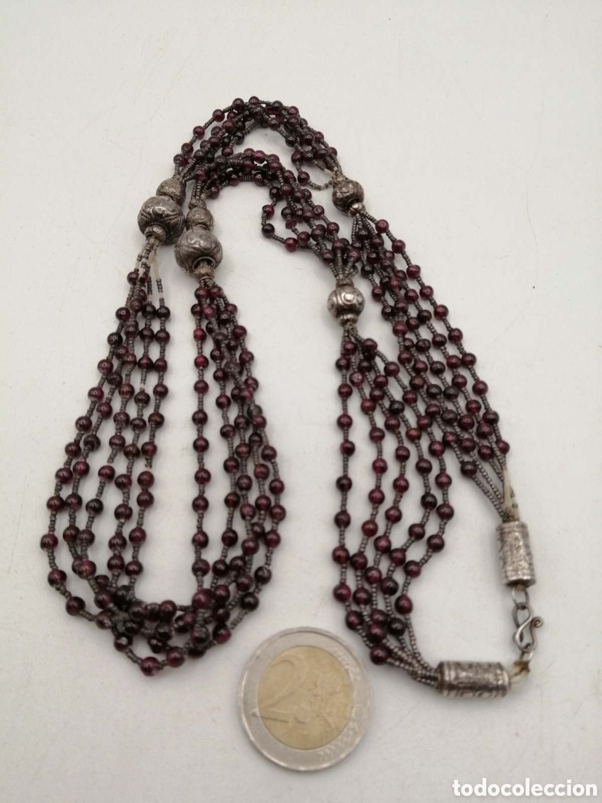 Joyeria: Antiguo collar 5 hilos plata y granates - Foto 3