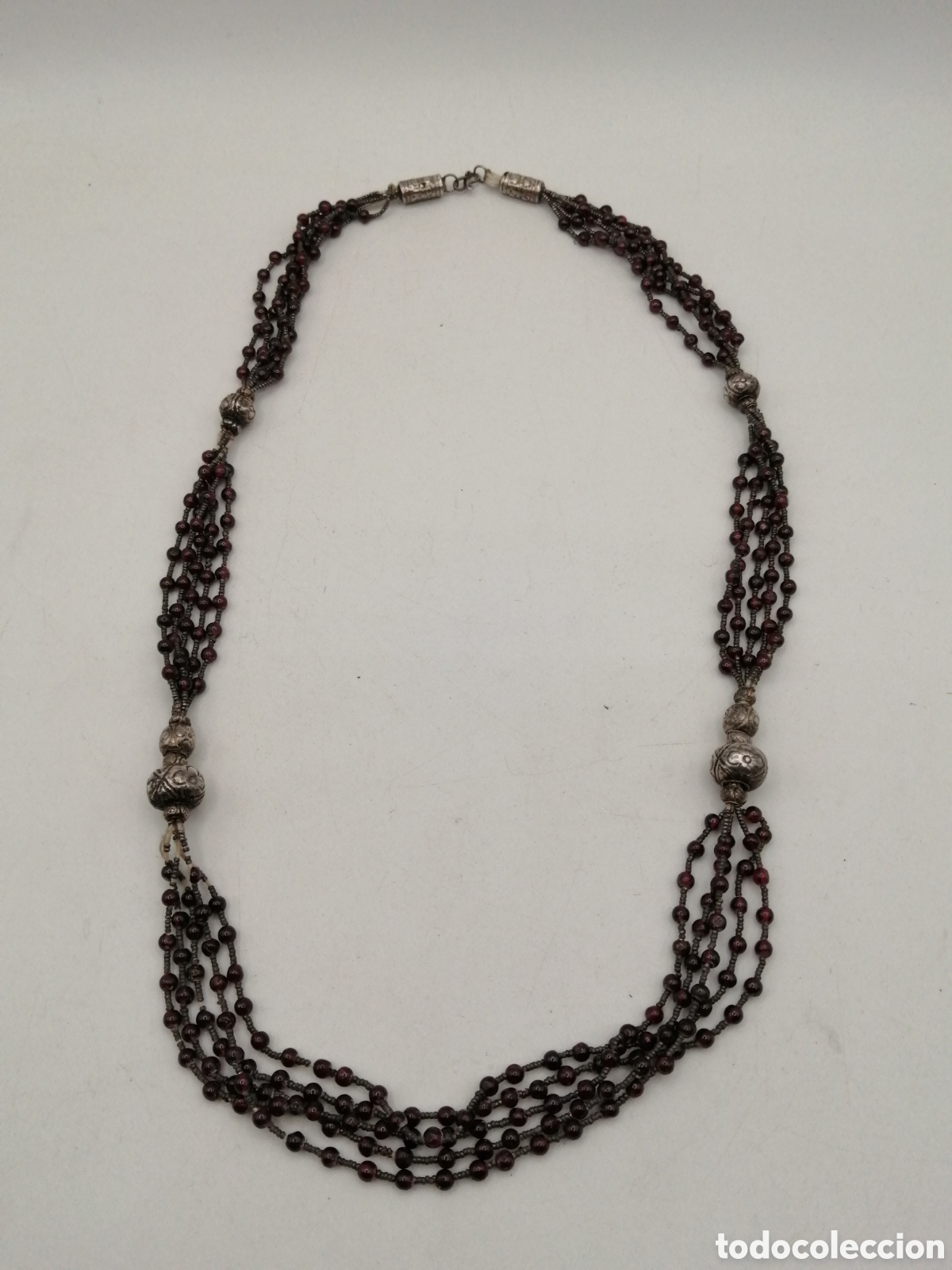 Joyeria: Antiguo collar 5 hilos plata y granates - Foto 5