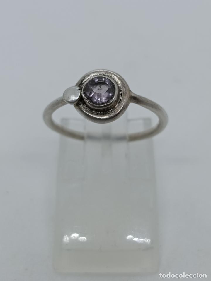Joyeria: Sofisticado anillo antiguo en plata de ley contrastada con amatista. - Foto 1