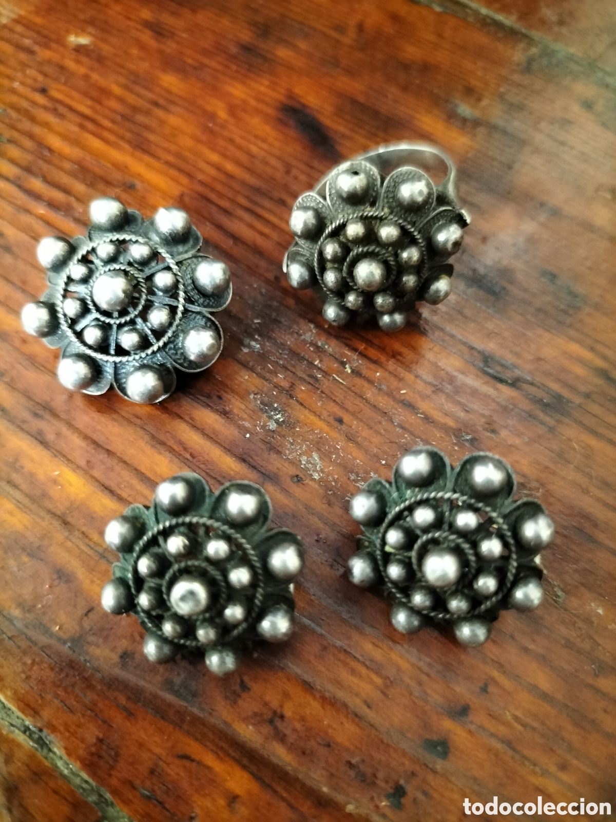 Joyeria: Conjunto plata charro antiguo pendientes broche y anillo - Foto 1