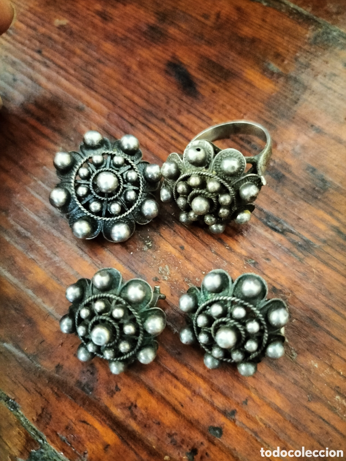 Joyeria: Conjunto plata charro antiguo pendientes broche y anillo - Foto 3
