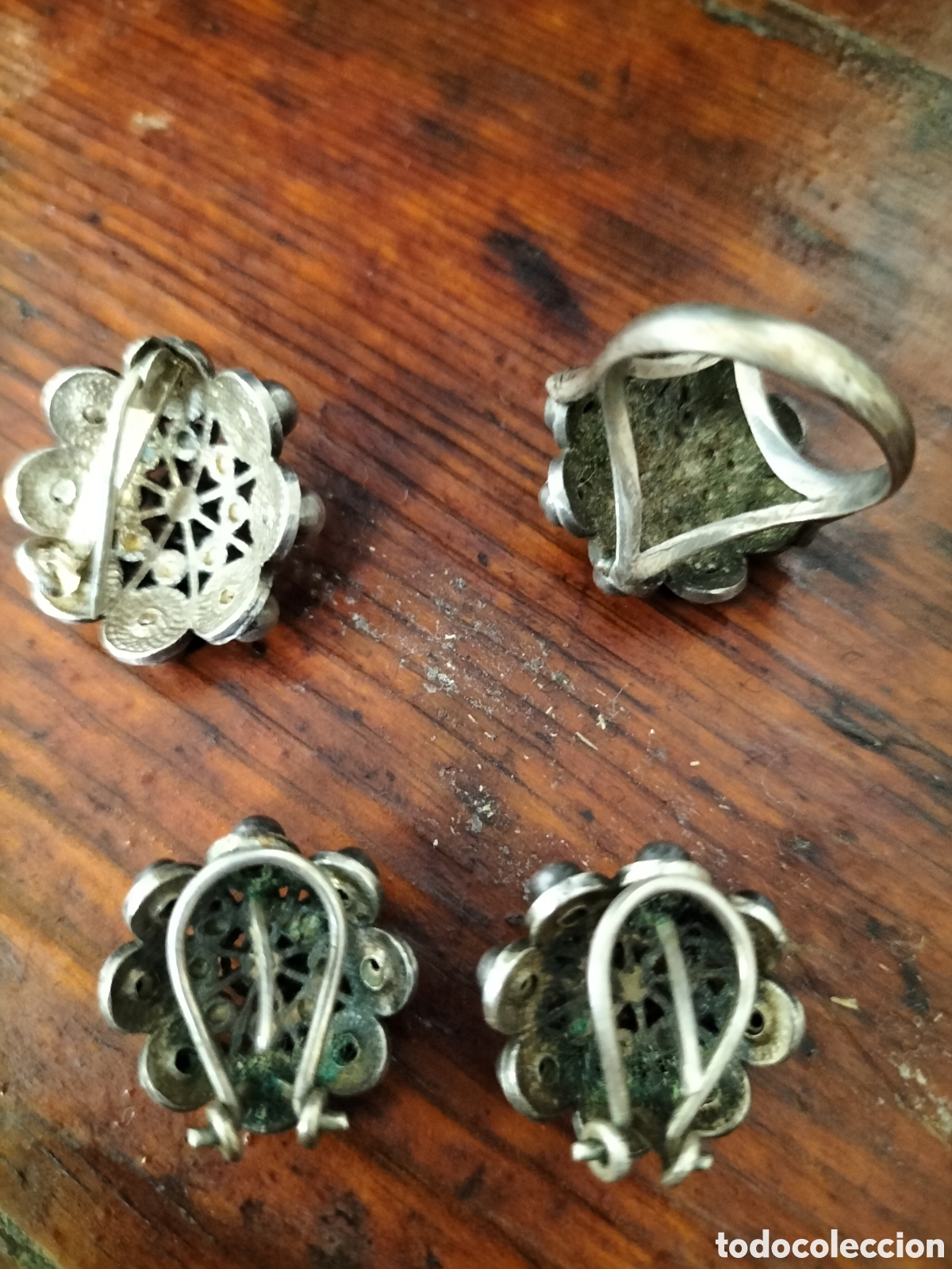Joyeria: Conjunto plata charro antiguo pendientes broche y anillo - Foto 2