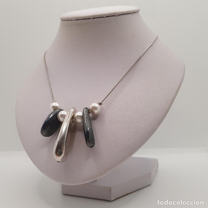 Joyeria: Sofisticada gargantilla de dise&ntilde;o zen en plata de ley 925 y perlas blancas. - Foto 2