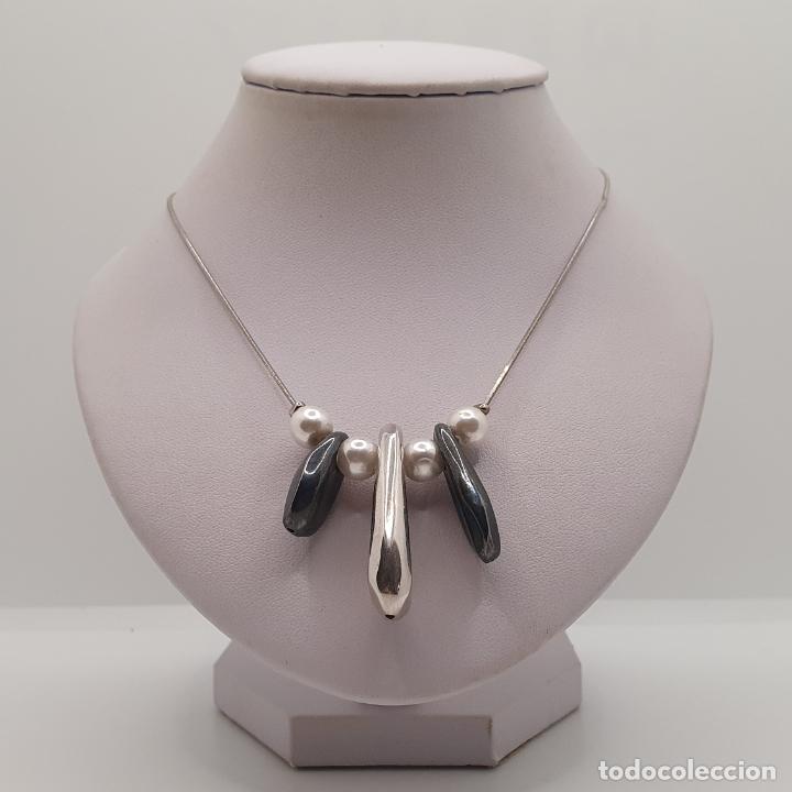 Joyeria: Sofisticada gargantilla de dise&ntilde;o zen en plata de ley 925 y perlas blancas. - Foto 3
