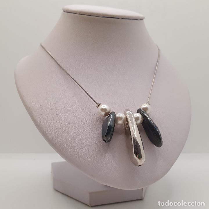 Joyeria: Sofisticada gargantilla de dise&ntilde;o zen en plata de ley 925 y perlas blancas. - Foto 4