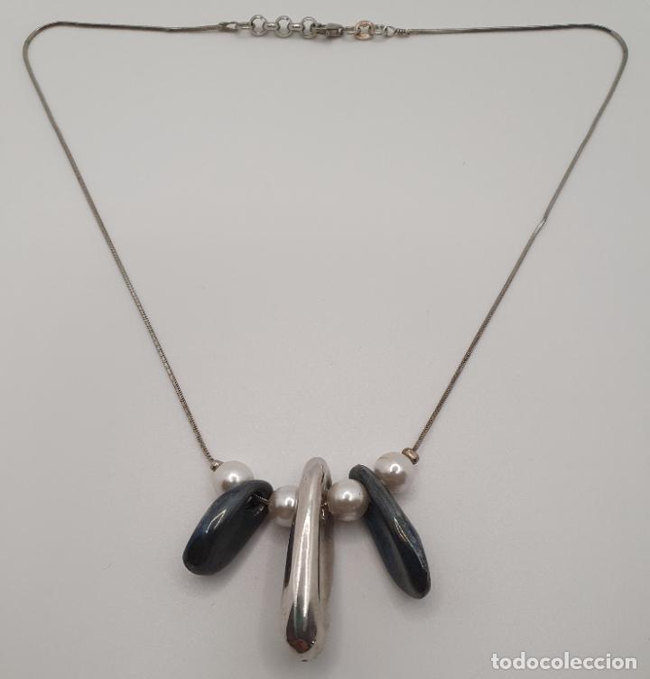 Joyeria: Sofisticada gargantilla de dise&ntilde;o zen en plata de ley 925 y perlas blancas. - Foto 6
