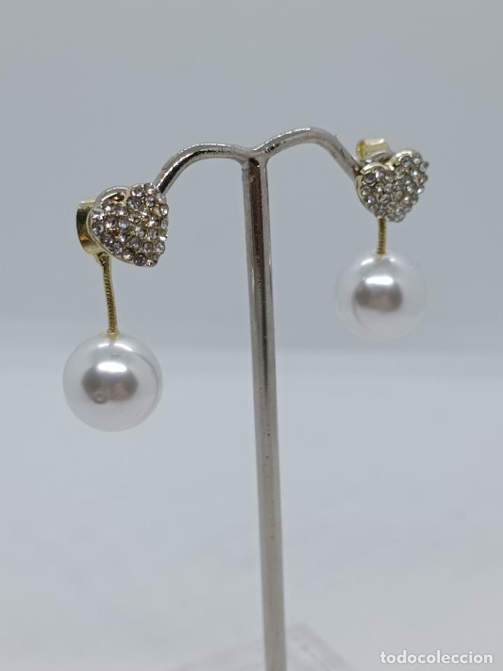 Joyeria: Bonitos pendientes ba&ntilde;ados en oro con perlas. - Foto 3