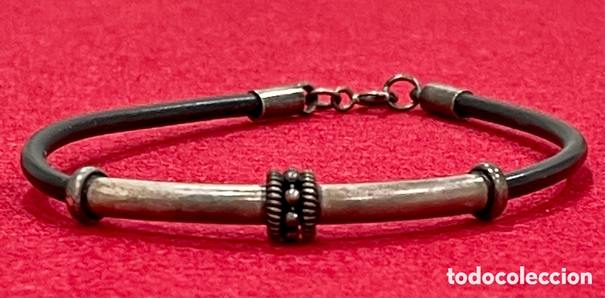 Joyeria: Pulsera en plata de ley y caucho. - Foto 2