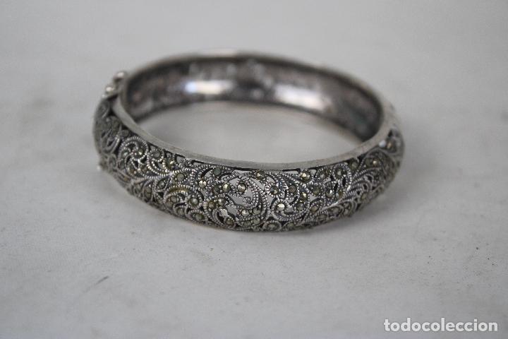 Joyeria: antigua pulsera de plata con marquesitas - Foto 3