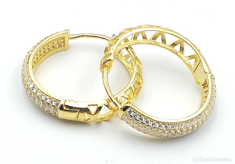 Joyeria: Pendientes de aro Plata con circonitas chapado Oro - Foto 1