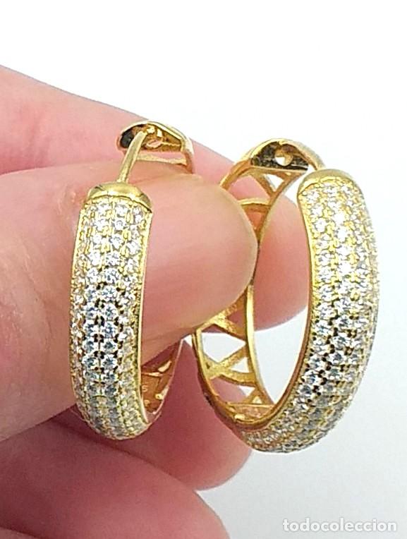 Joyeria: Pendientes de aro Plata con circonitas chapado Oro - Foto 2