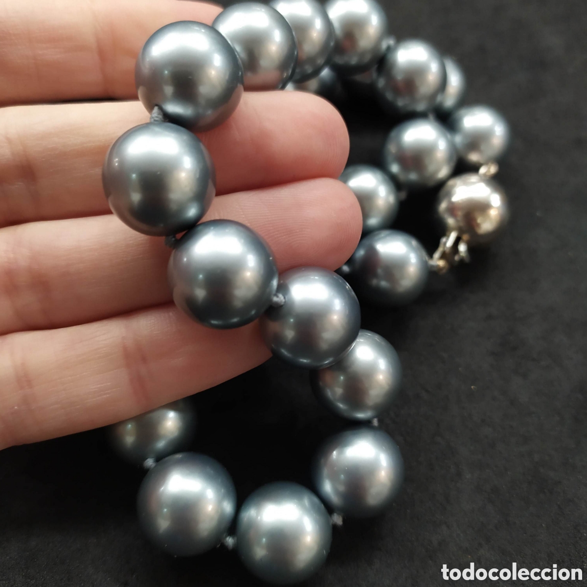Joyeria: Collar perlas y cierre plata. Simil perlas grises grandes. - Foto 4