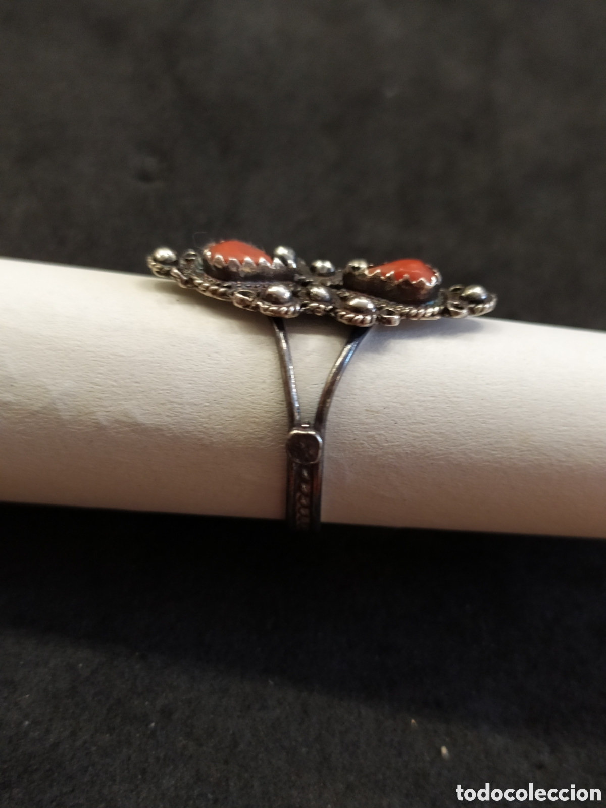 Joyeria: Antiguo anillo de plata y coral rojo. - Foto 6